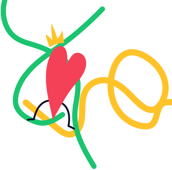 Ilustração abstrata representando educação inclusiva com um coração e uma coroa.